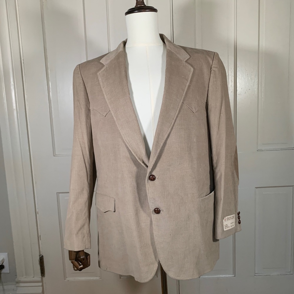 Sheplers Lubbock Blazer Mens 46R Tan Corduroy Western Elbow Patch 100% Cotton